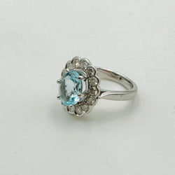 Marguerite Ring in White gold, Aquamarine and Diamonds