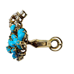 Earrings Clips BOUCHERON yellow gold, turquoise, sapphires and diamonds