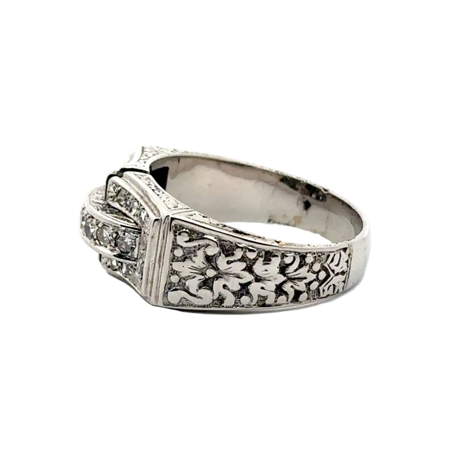 White Gold Signet Ring with Diamonds