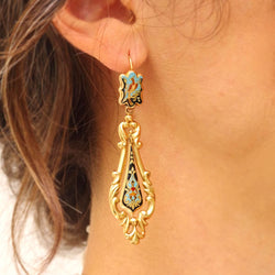 Yellow Gold and Enamel Drop Earrings