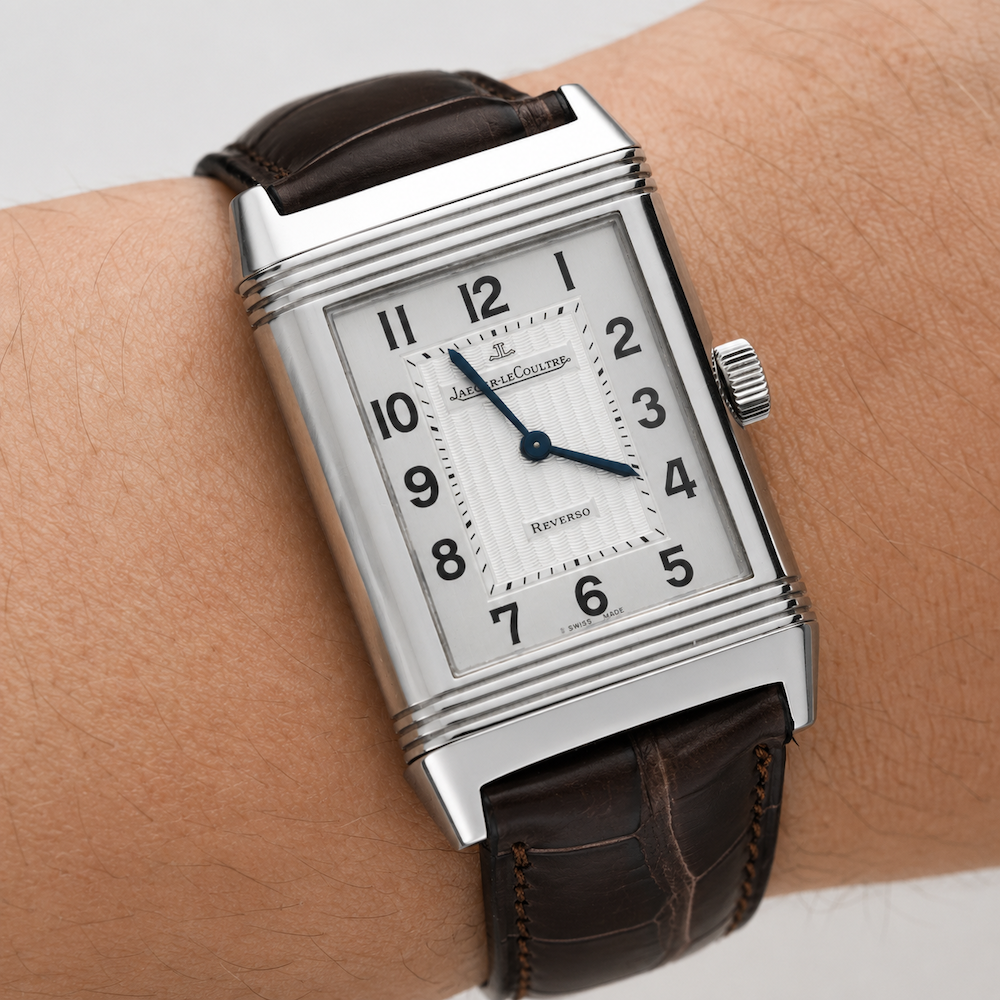 JAEGER-LECOULTRE "Reverso" GM Watch in Steel and Leather