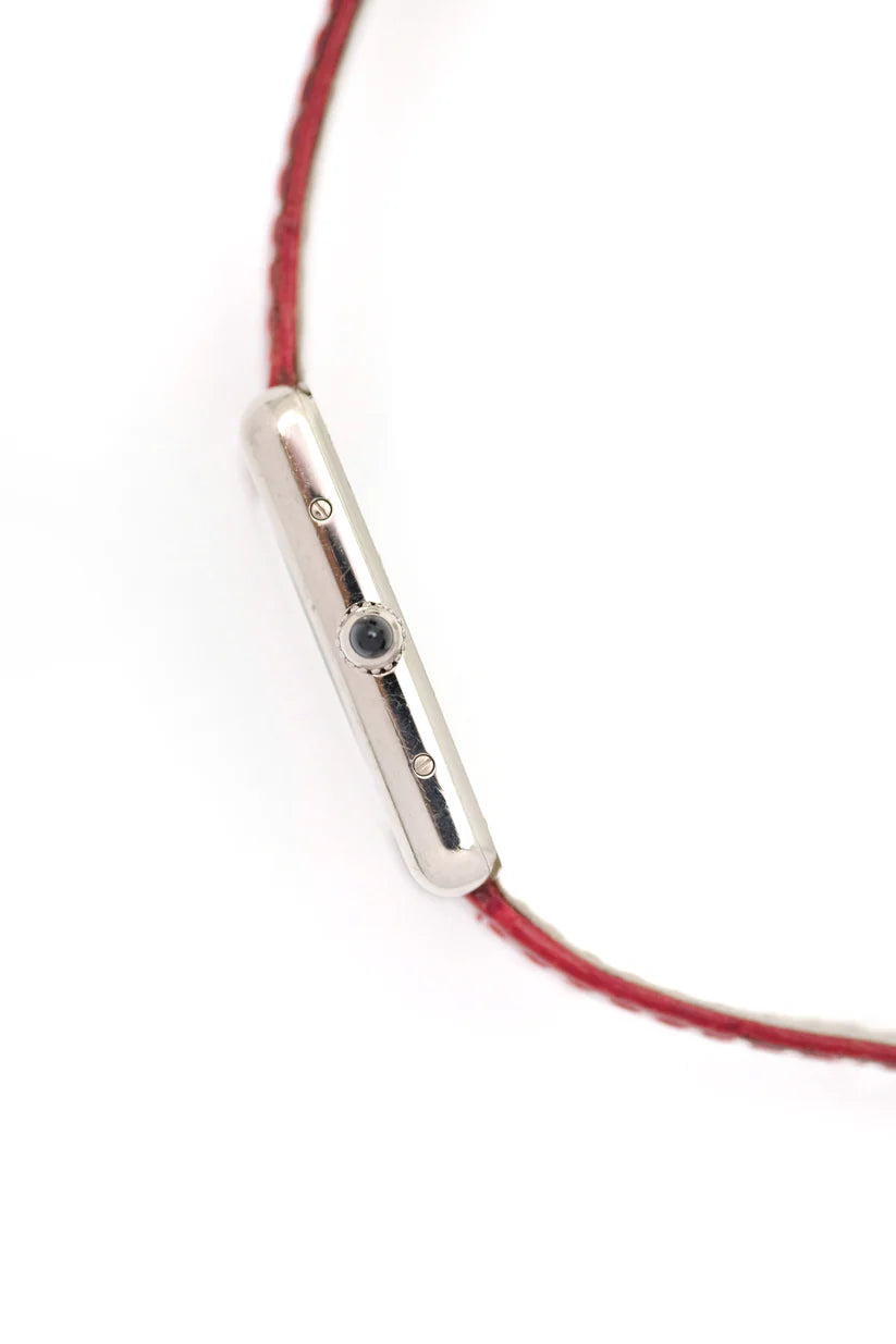 CARTIER "Tank Louis" watch in white gold, sapphire, and leather