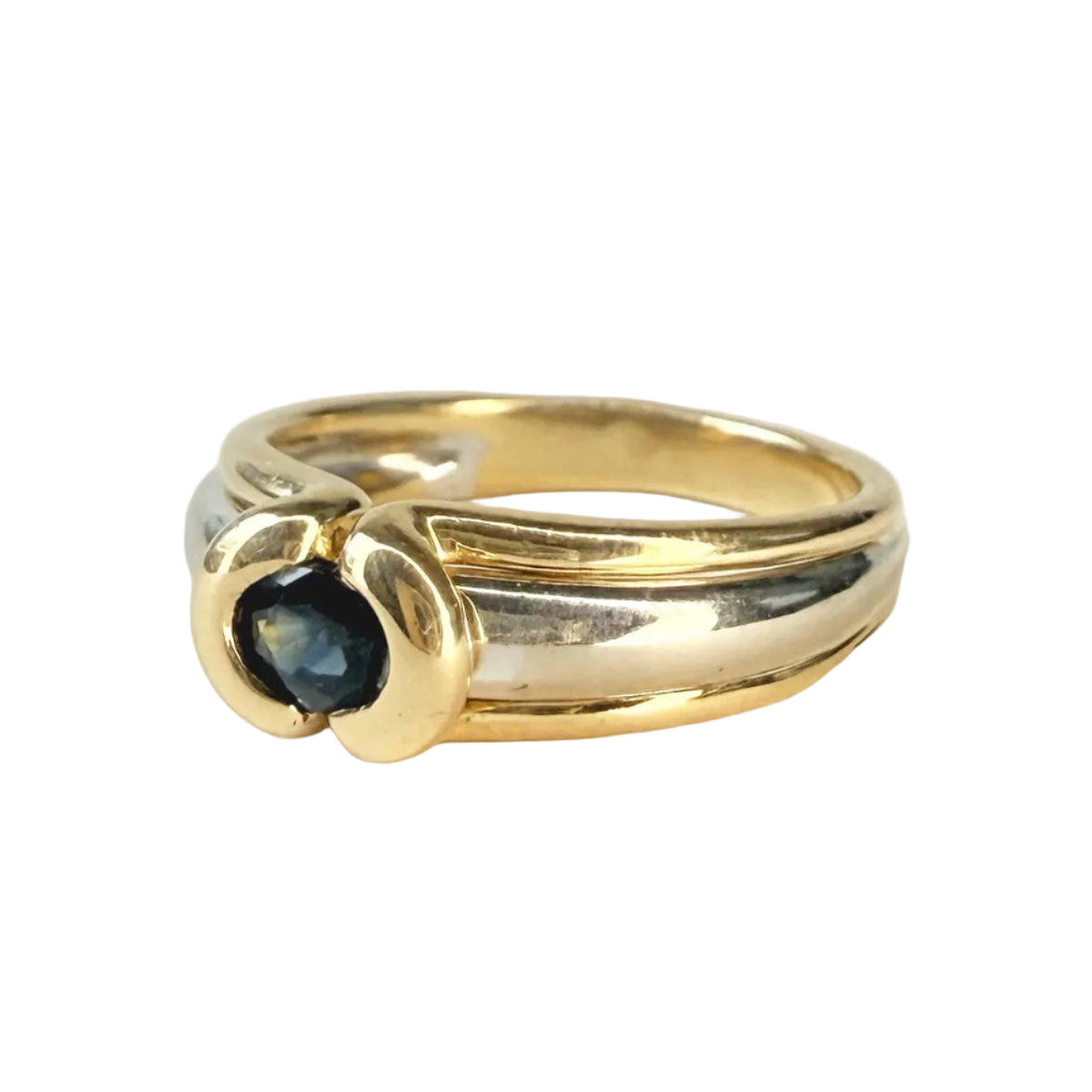 White Gold, Yellow Gold, and Sapphire Bangle Ring