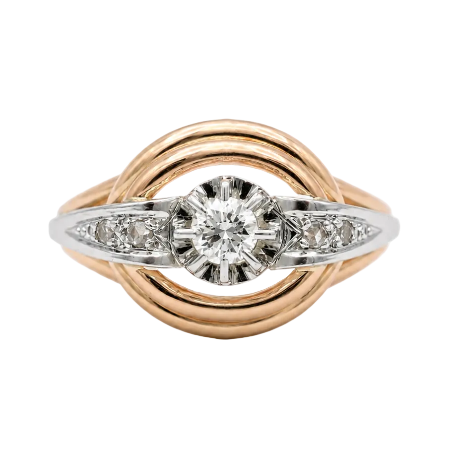 Ring in white gold, rose gold, and diamonds