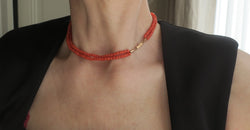 Double-strand choker necklace made of Mediterranean coral and rose gold