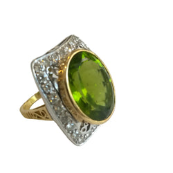 Two-Tone Gold Ring with Peridot and Diamonds