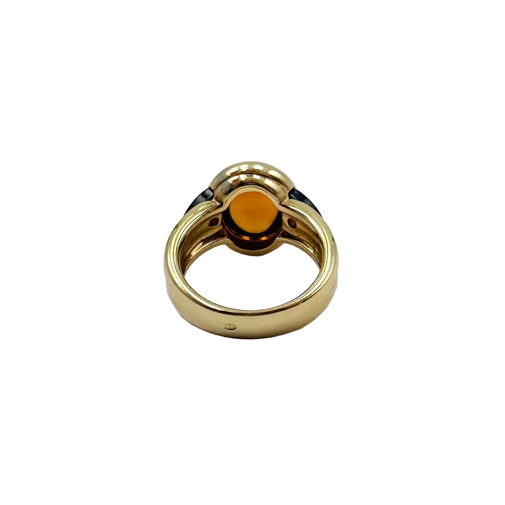 Solitaire Ring in yellow gold, citrine, onyx and diamonds