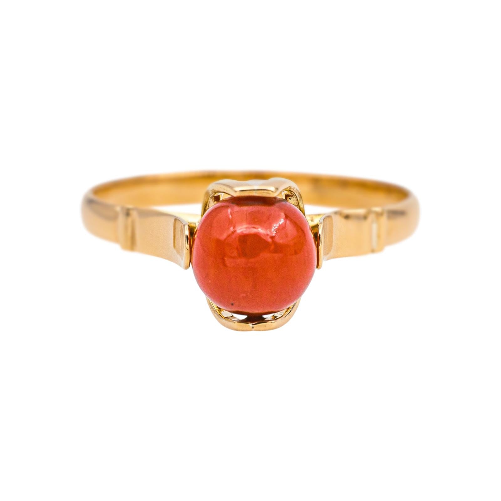 Bague  Solitaire  Or rose  Corail