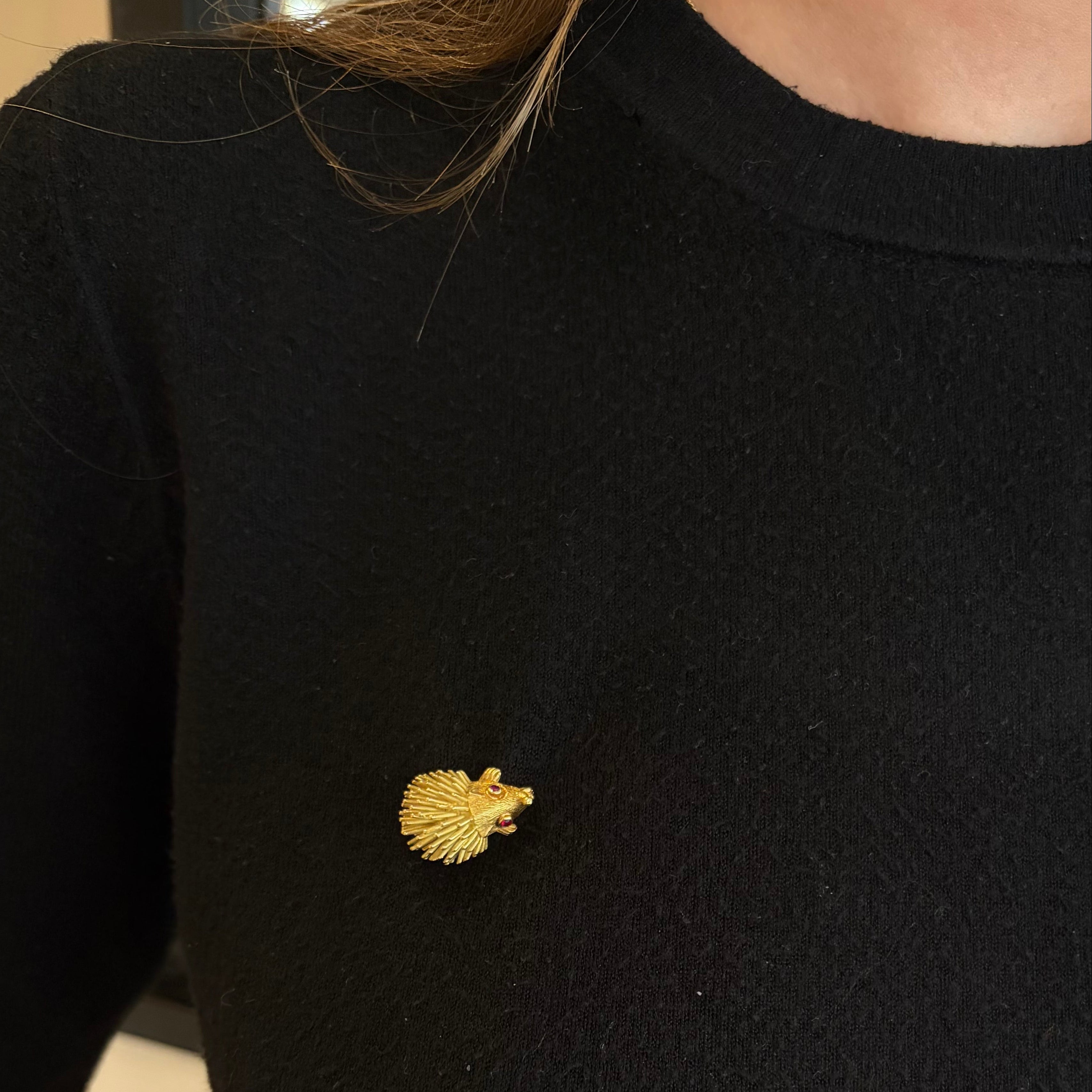 Yellow Gold and Ruby Hedgehog Brooch