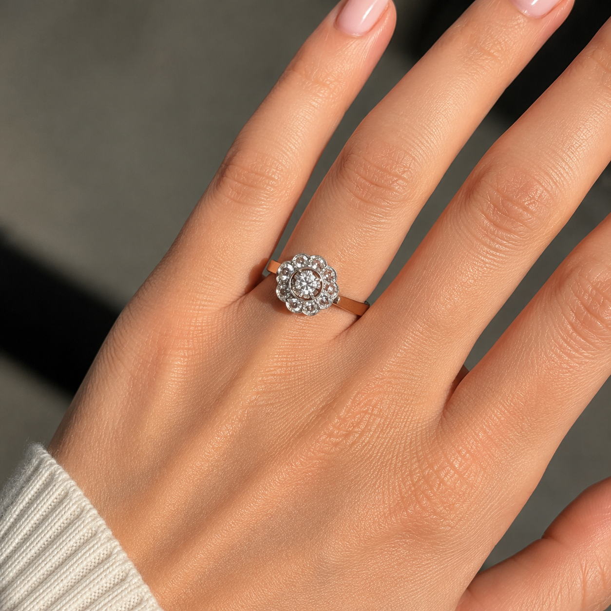 Marguerite Ring in Rose Gold, Platinum, and Diamonds