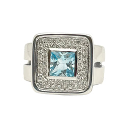 Bague Chevalière en or blanc, topaze et diamants