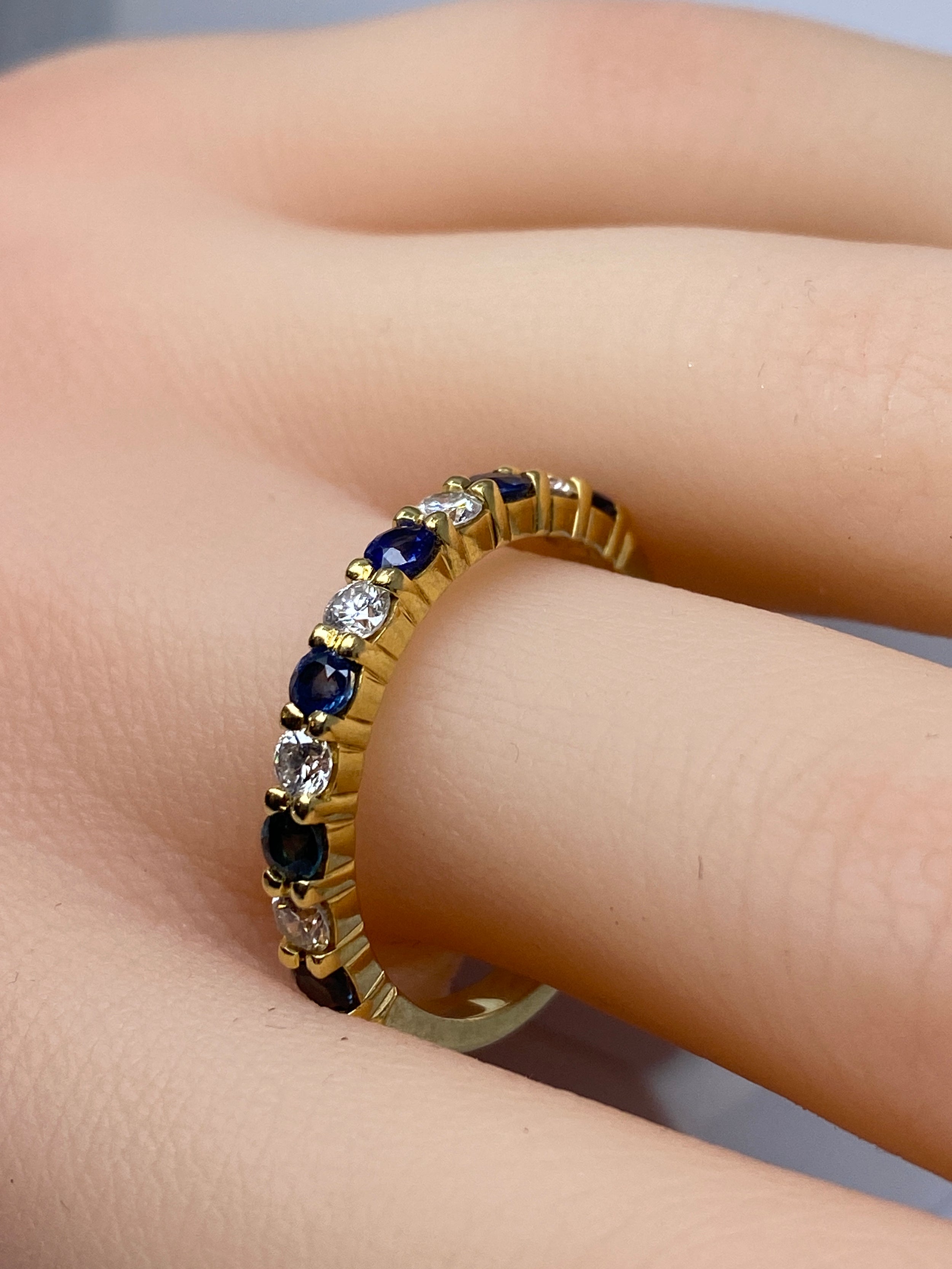Yellow Gold Wedding Band with Sapphires and Diamonds