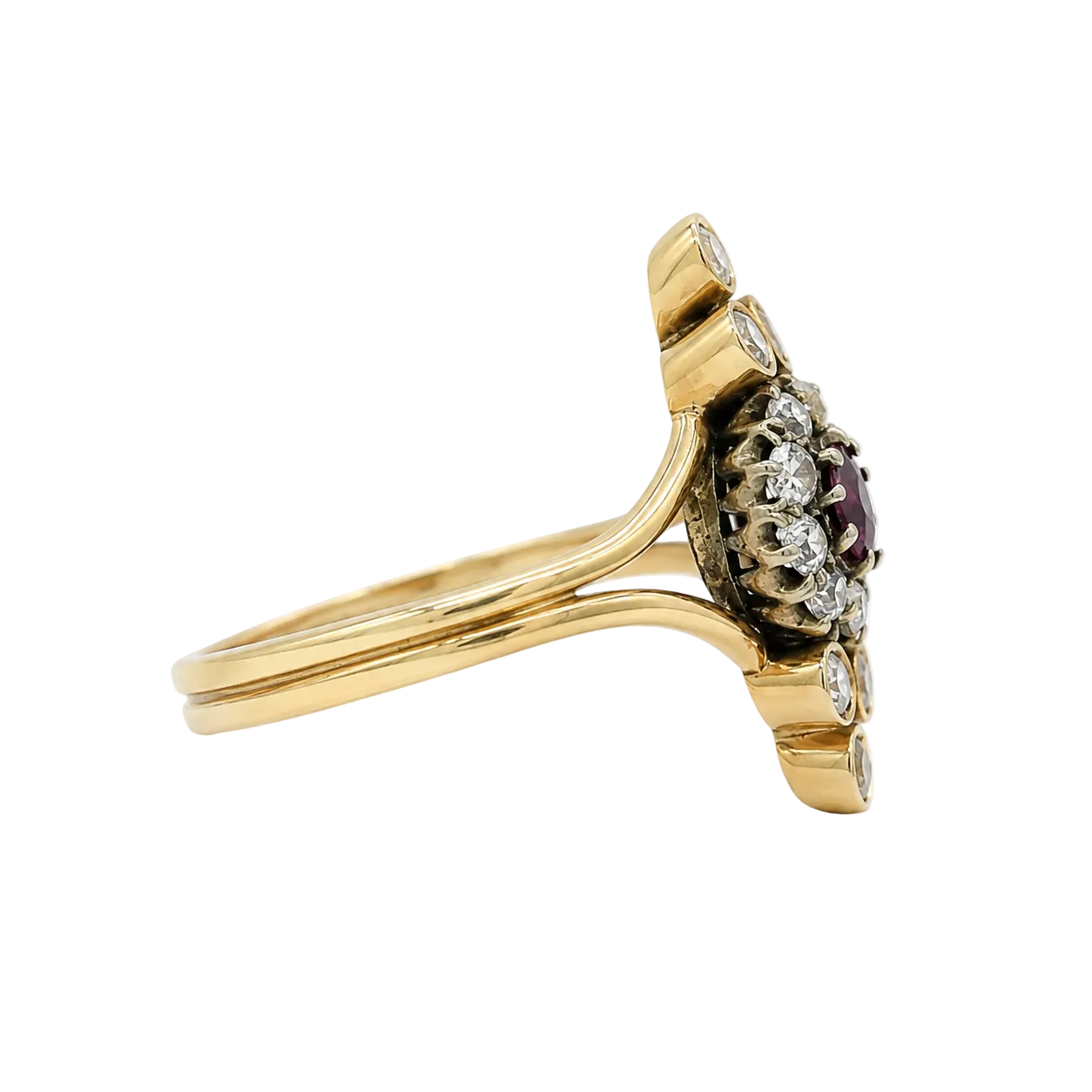 Marquise Ring in Yellow Gold, Rubies, and Diamonds