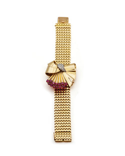 Bracelet Souple en or jaune, platine, rubis et diamants