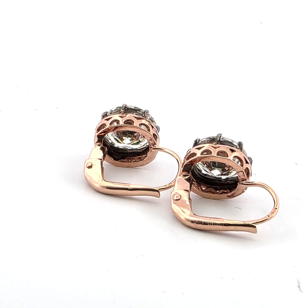 Rose gold, Silver, and Diamond Lever-back Earrings