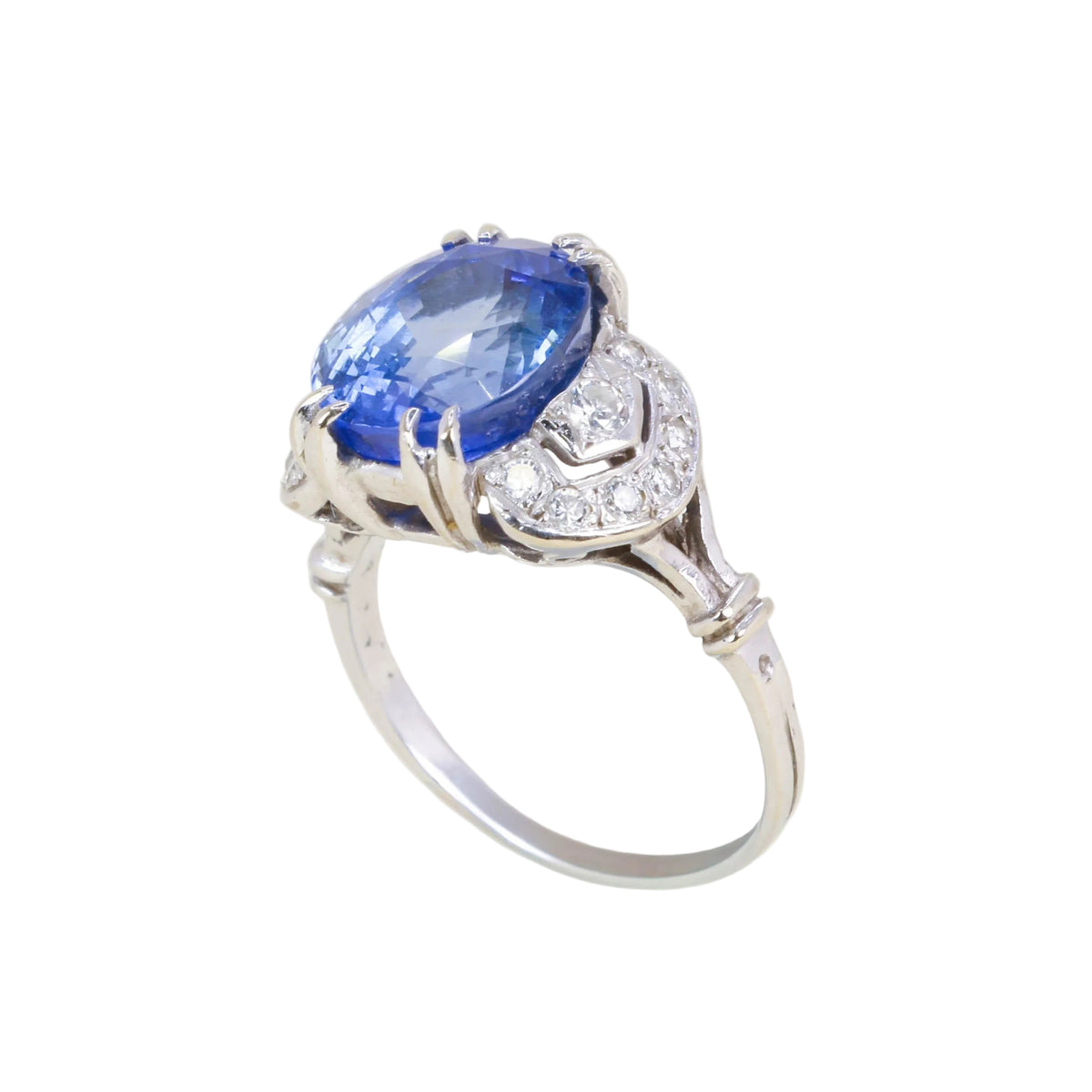Platinum, sapphire, and diamond ring