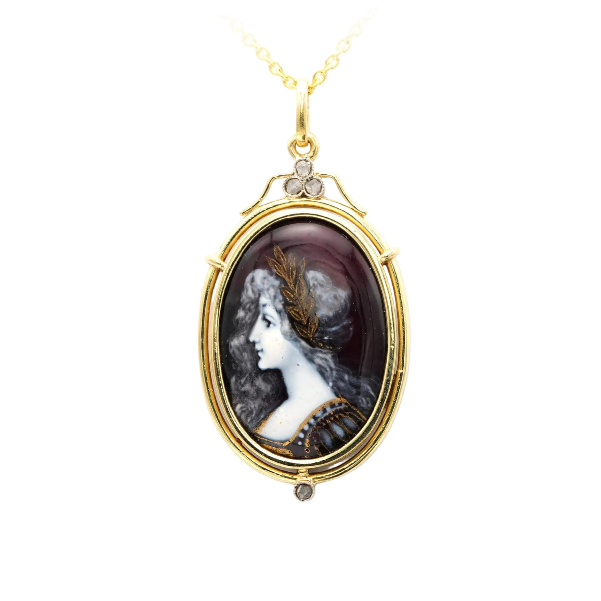Yellow gold, Enamel, and Diamond pendant
