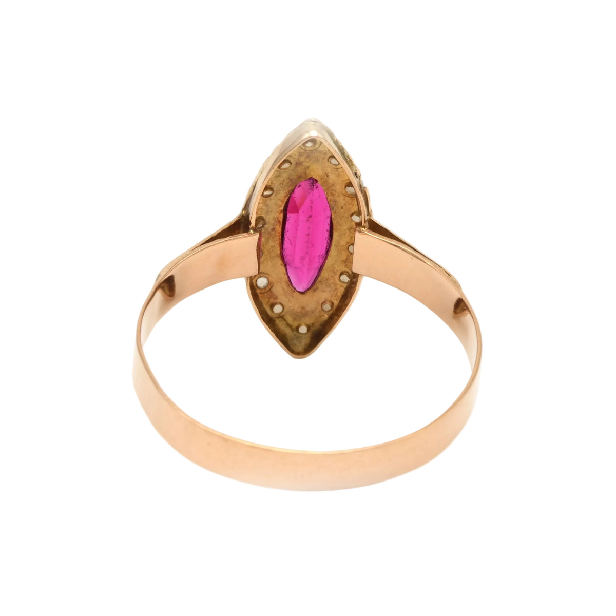Marquise Ring in Yellow Gold, Pearls, and Rubies
