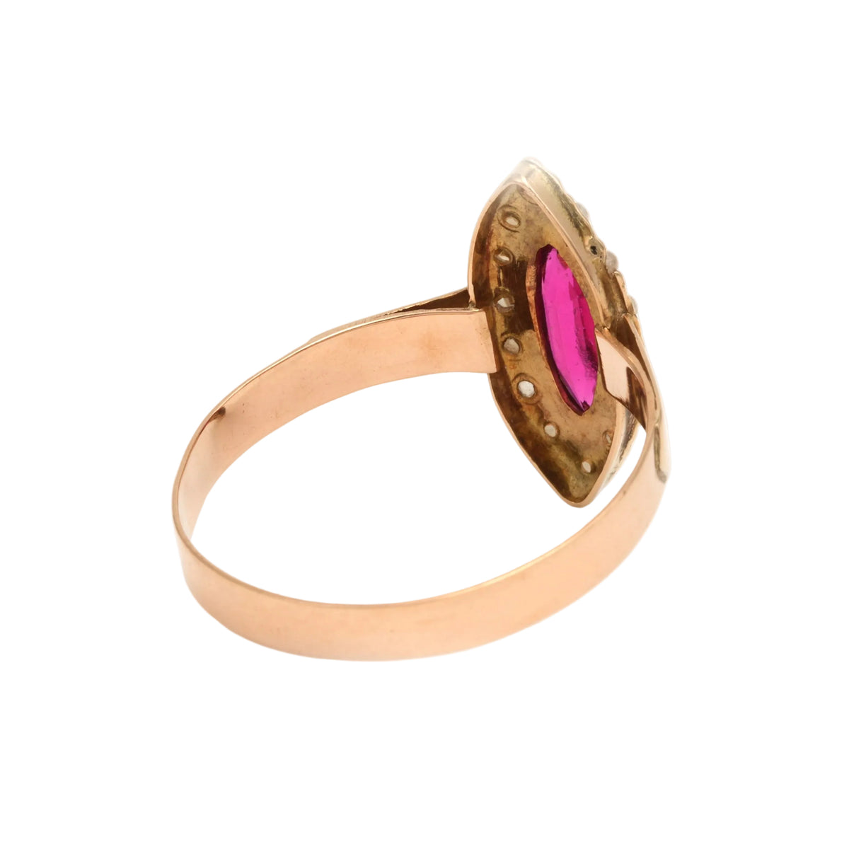 Marquise Ring in Yellow Gold, Pearls, and Rubies