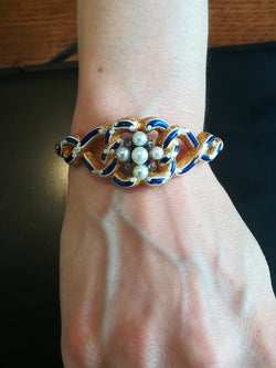 Antique Gold Enamel Bracelet with Pearls and Diamonds