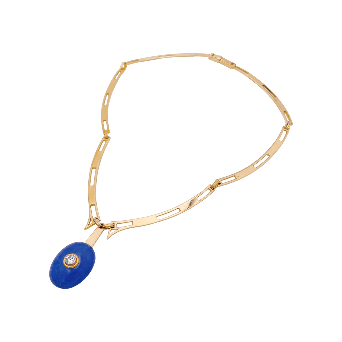 Yellow Gold Necklace with Lapis lazuli and Diamond Pendant