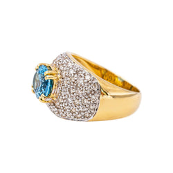 Bague Dôme Or jaune Topaze bleu