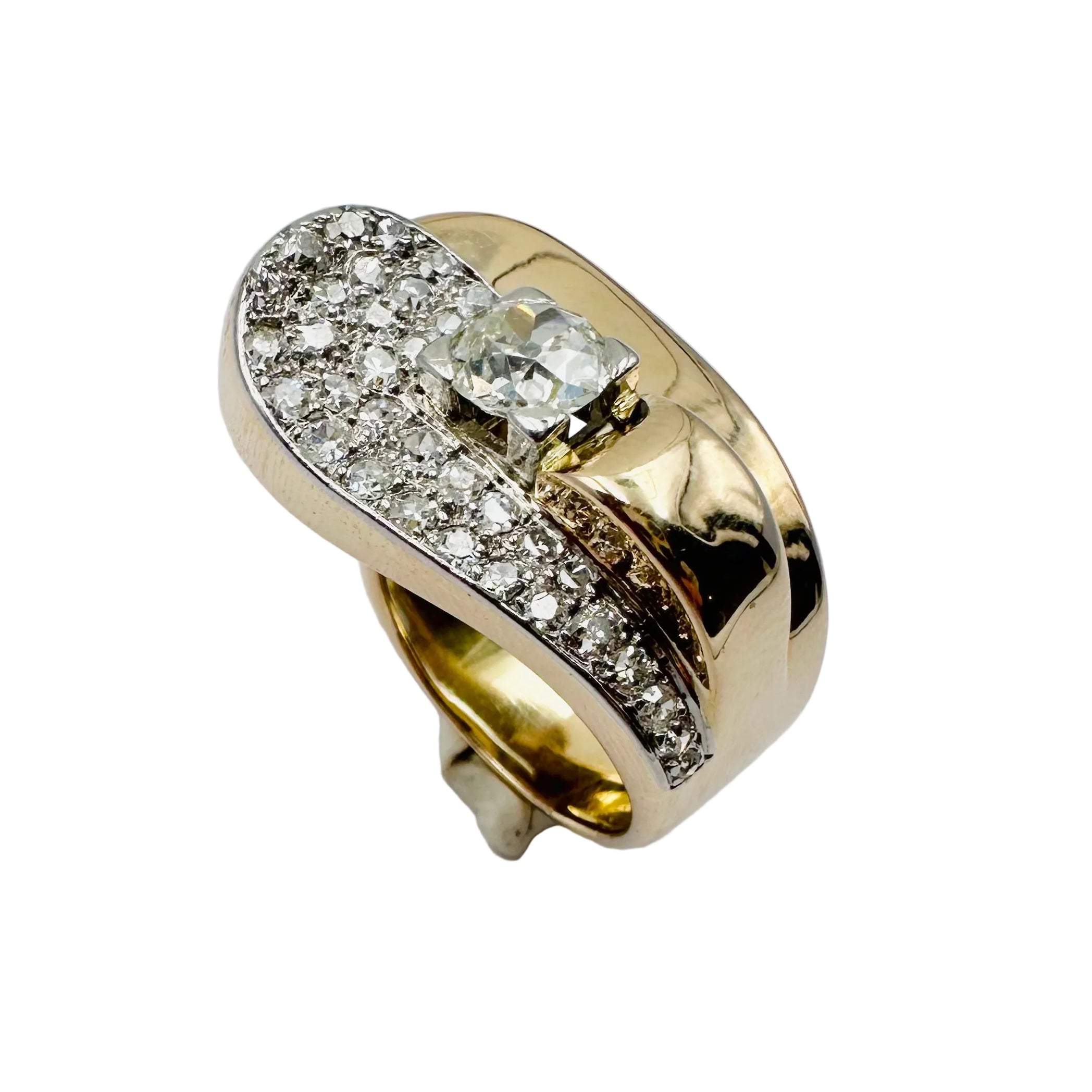 Yellow gold, Platinum and Diamond Pave Ring