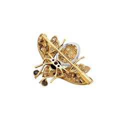 Broche ancienne "Abeille", or jaune, argent, saphir et diamants.