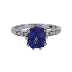 Solitaire Ring in White gold, Tanzanite and Diamonds