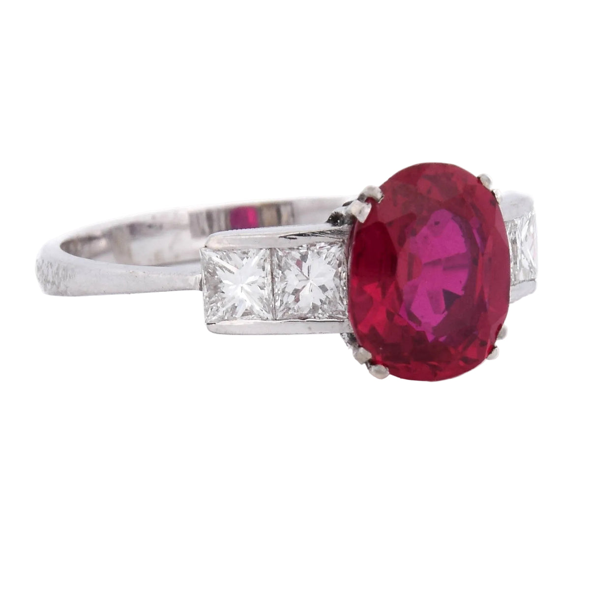 Trilogy Ring in White Gold, Rubies, and Diamonds