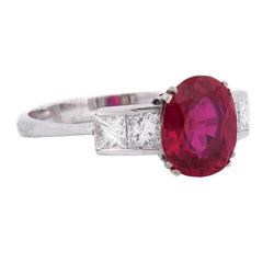 Trilogy Ring in White Gold, Rubies, and Diamonds