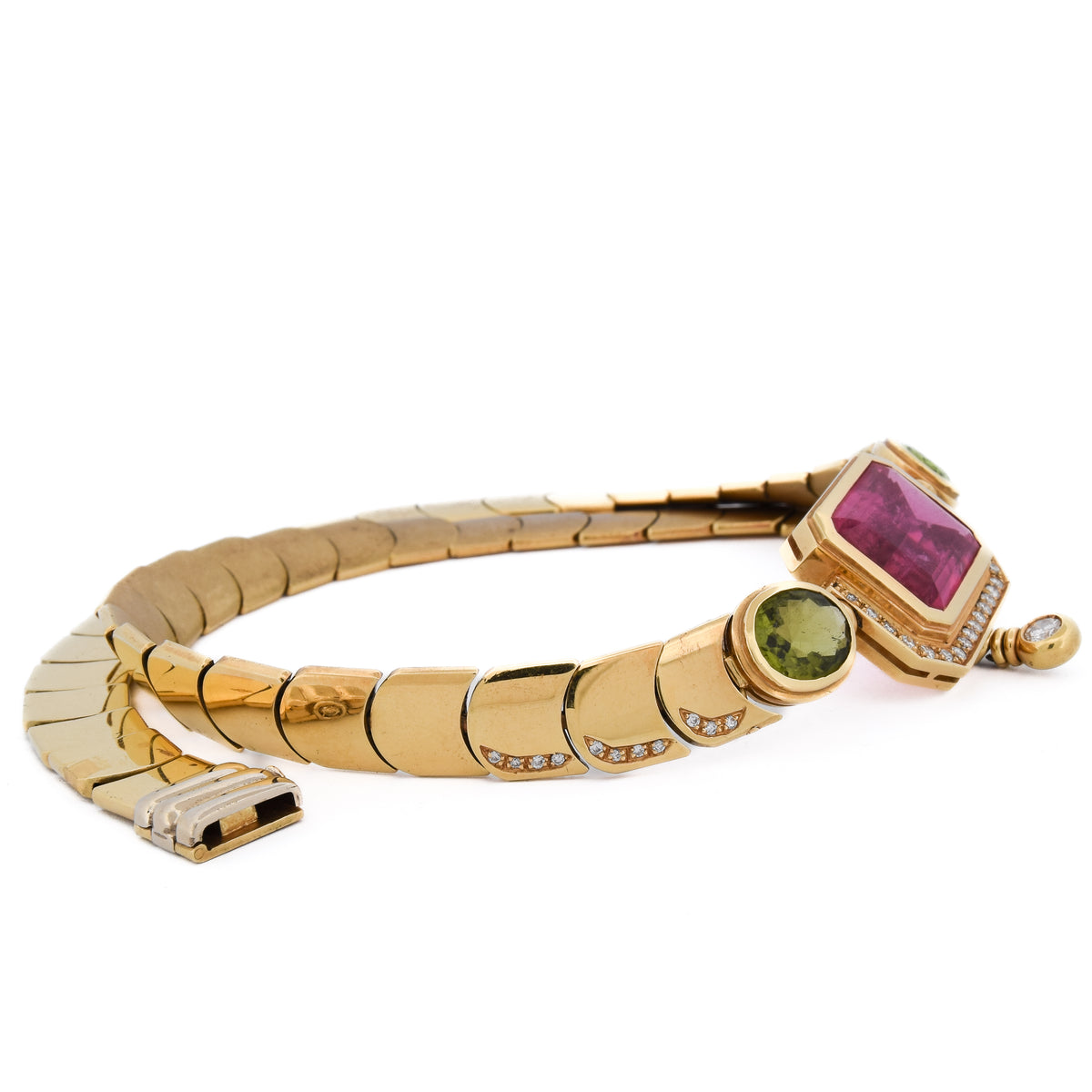 MANCADORI necklace in yellow gold, Tourmaline, Peridot, and Diamonds