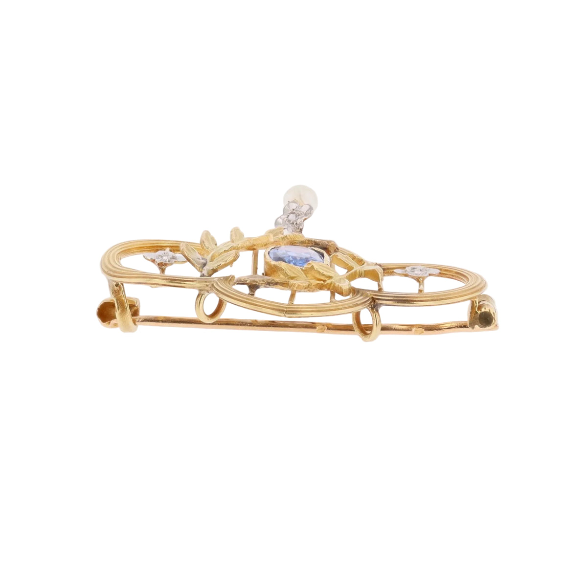 Yellow Gold Brooch and Pendant with Pearl and Diamonds