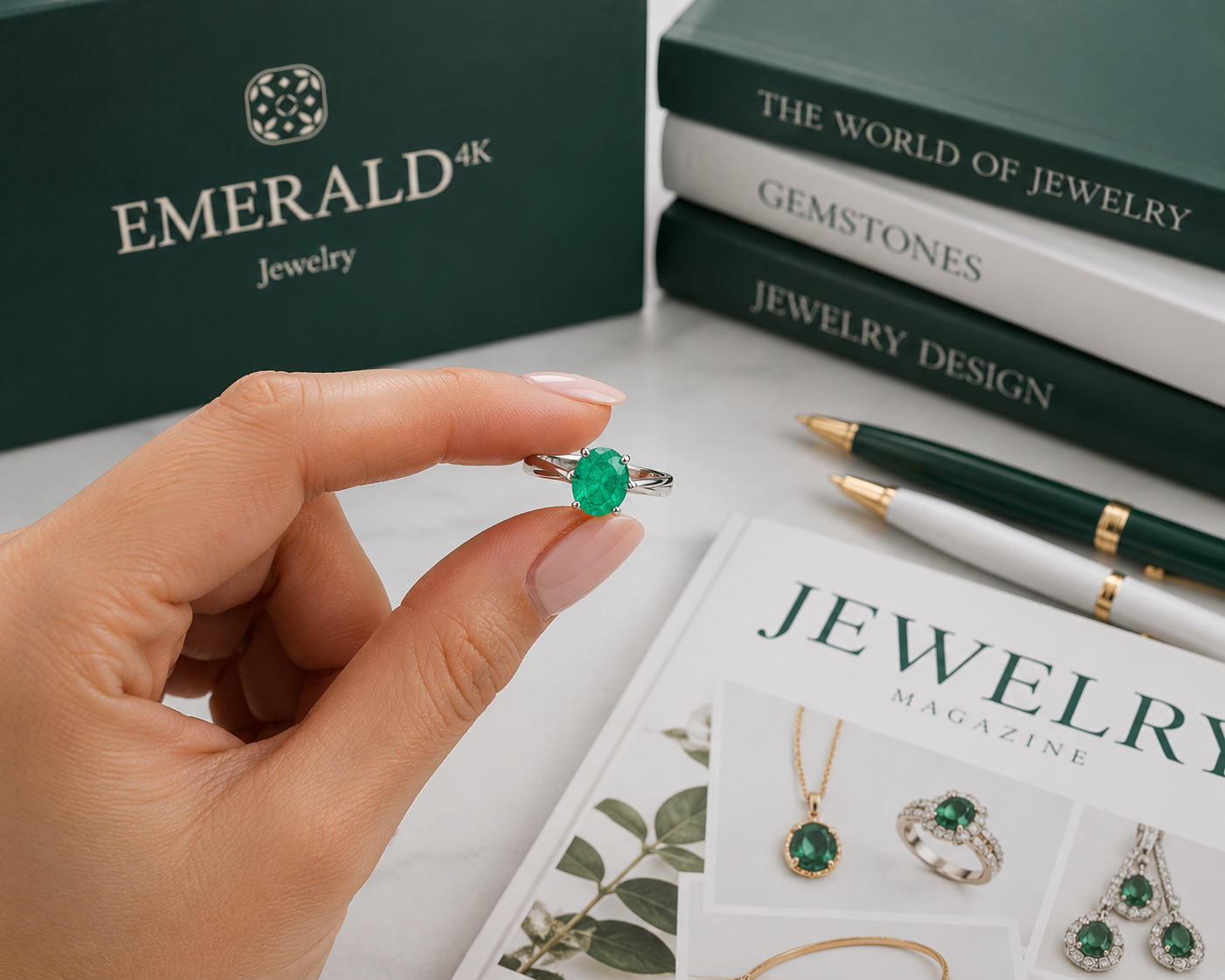 White Gold and Emerald Solitaire Ring