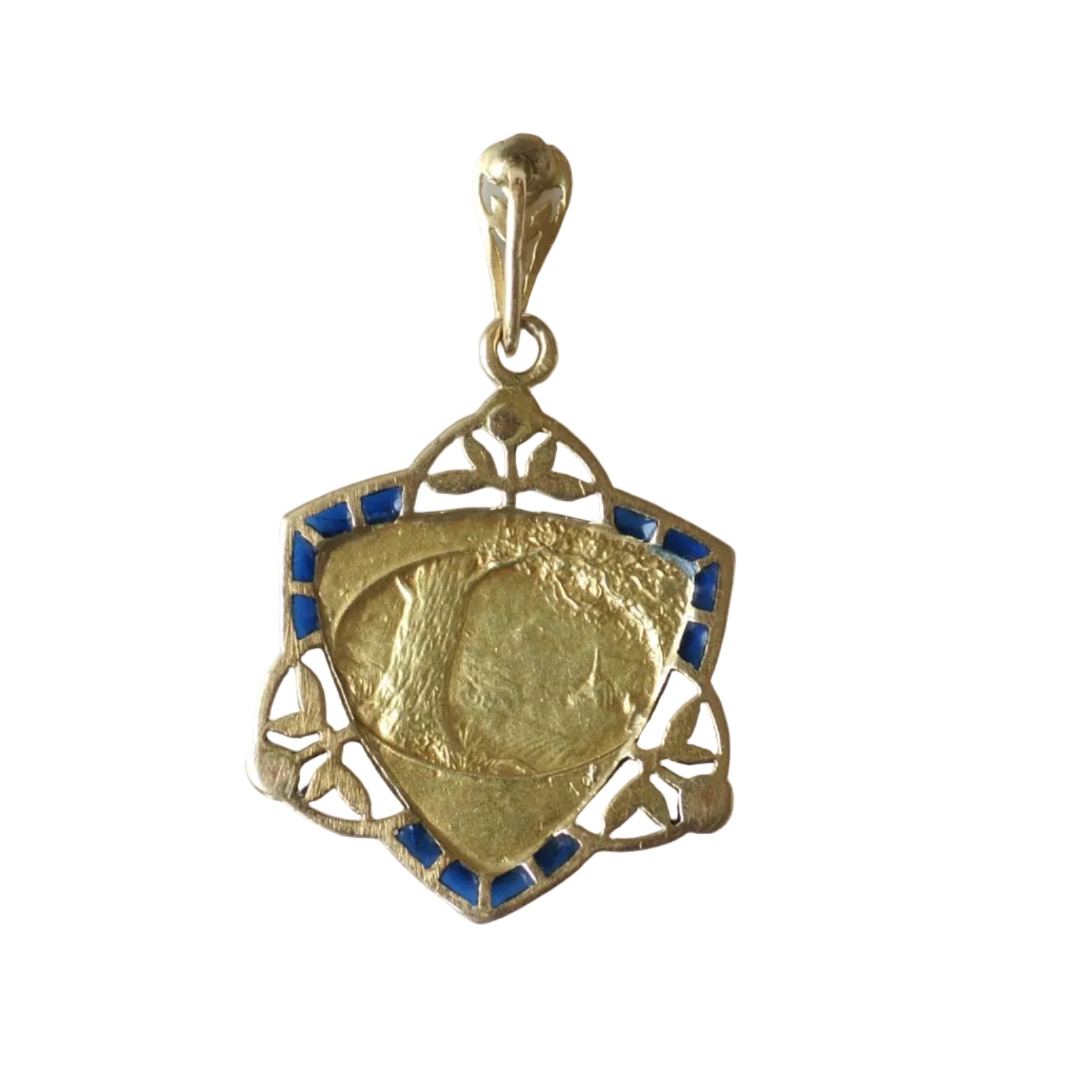 Romantic Art Nouveau Medal Featuring a Quote by Edmond de Rostand, with Plique-à-jour Enamel and Fine Pearls on Yellow Gold by Emile Monier