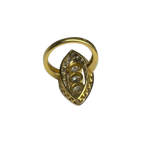 18K Yellow gold Marquise Ring with Diamonds (Size 52)