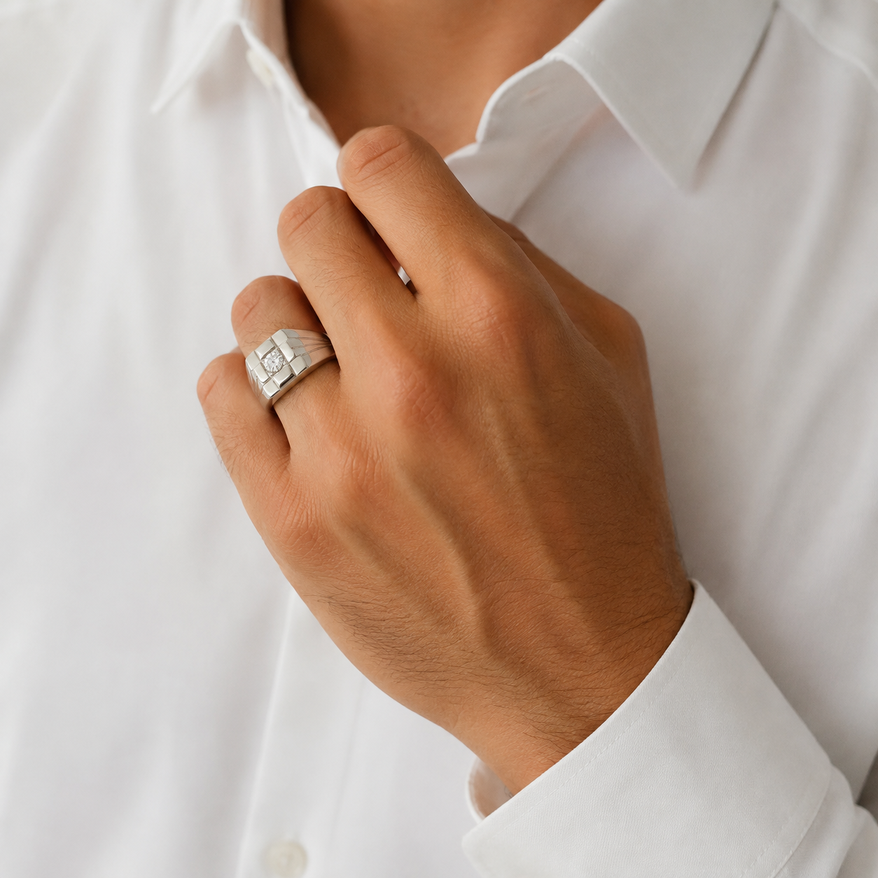 White Gold and Diamond Signet Ring