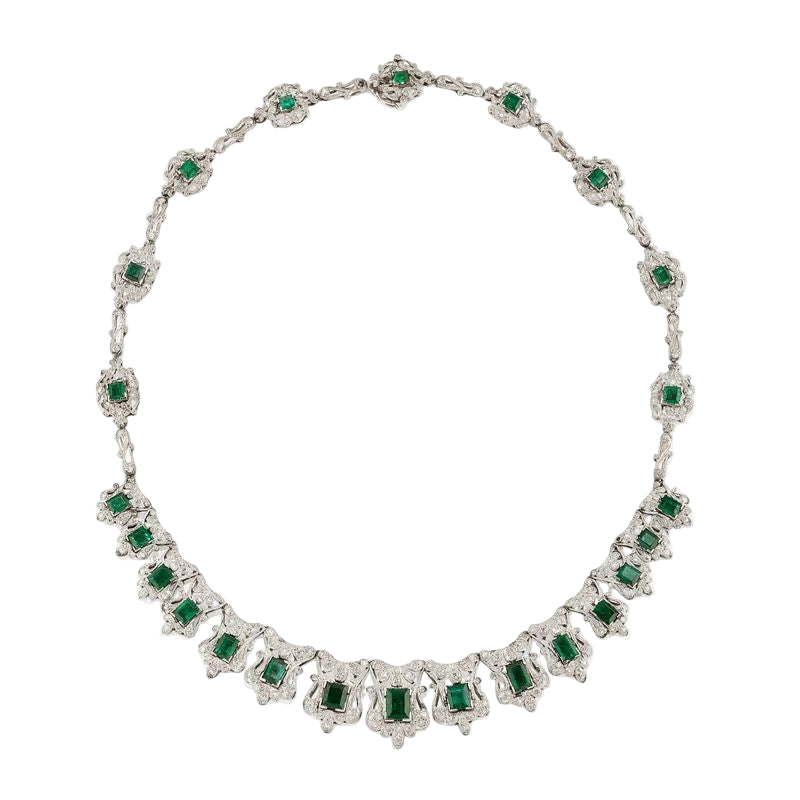 Plastron Necklace in Platinum, Emeralds, and Diamonds