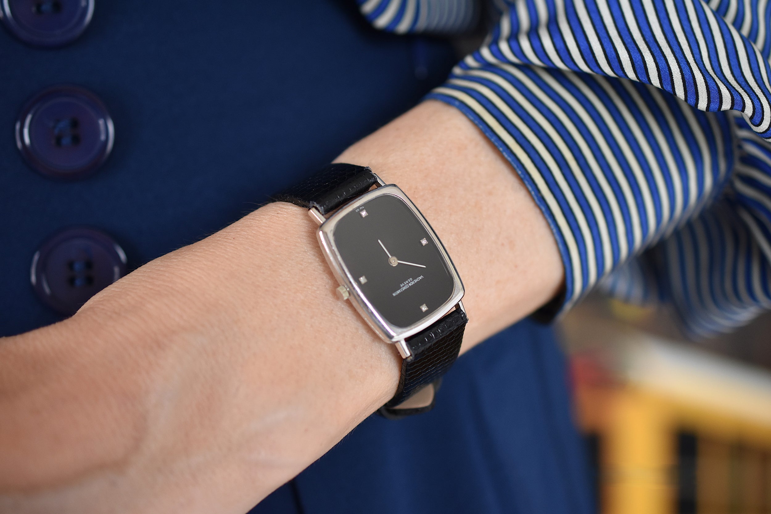 VACHERON CONSTANTIN watch in white gold, stainless steel, leather, Onyx, and Diamonds