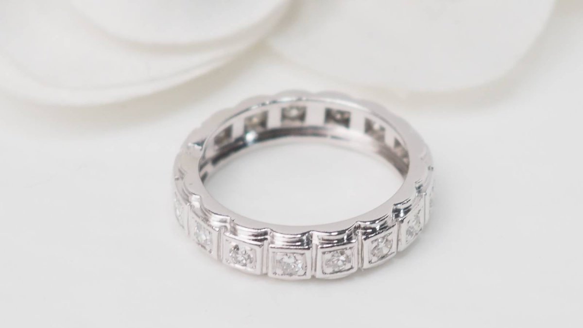 Alliance américaine ancienne en platine et diamants - Castafiore