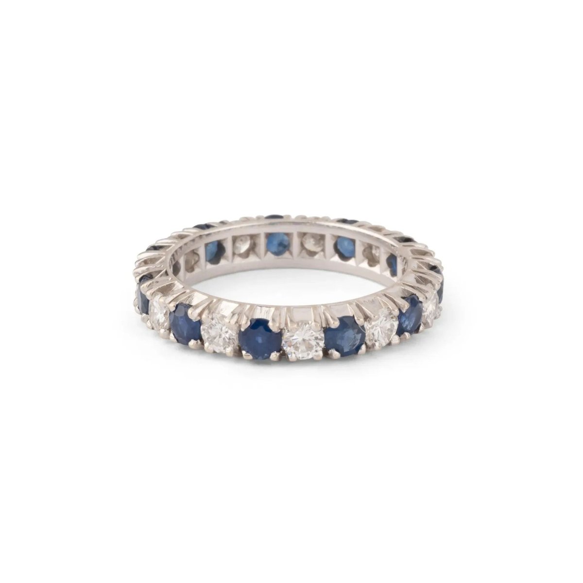 Alliance américaine en or gris,diamant et saphir . - Castafiore