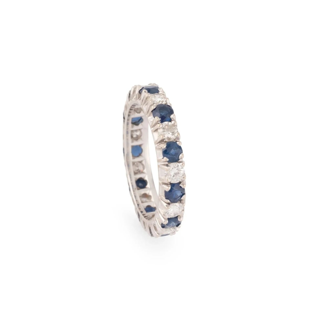 Alliance américaine en or gris,diamant et saphir . - Castafiore