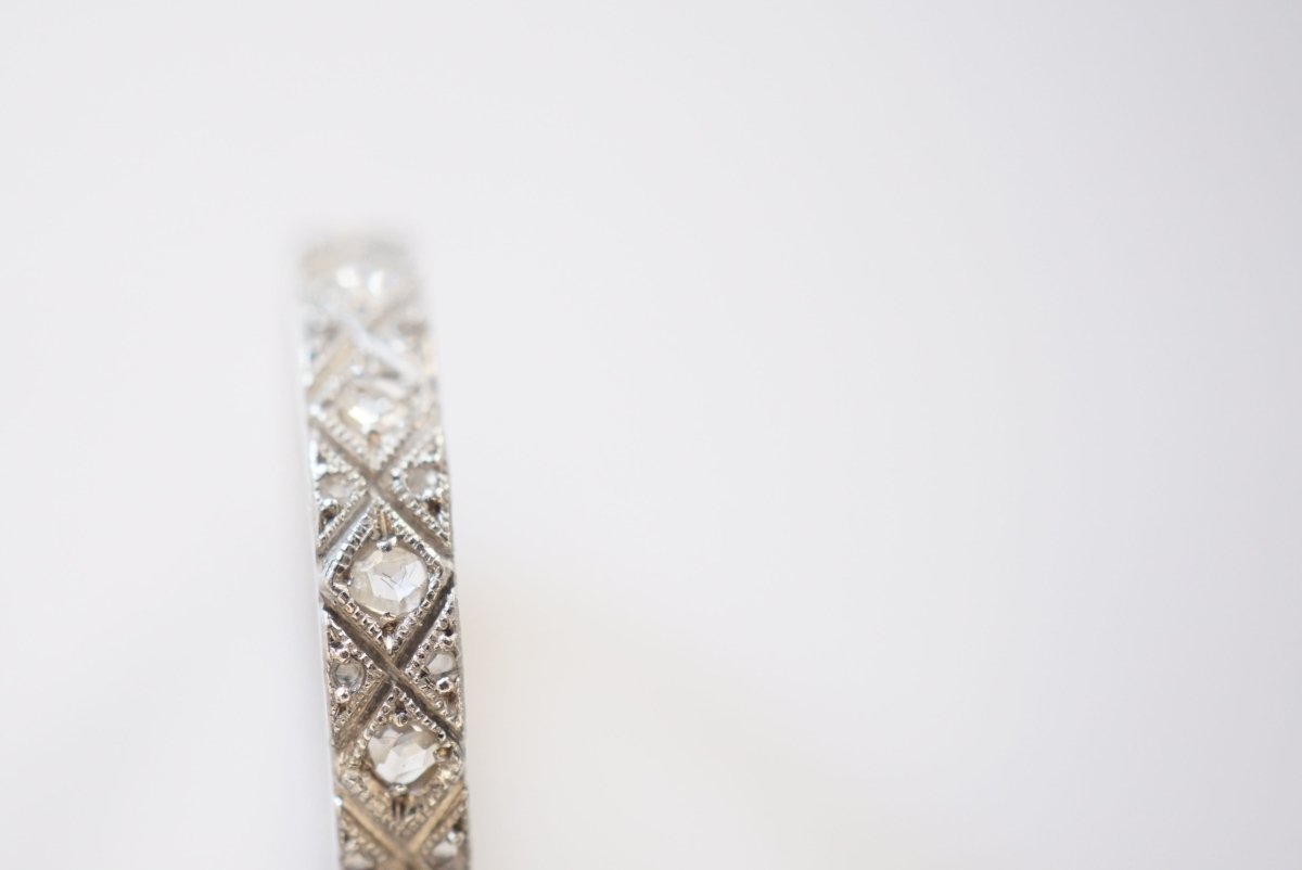 Alliance Art Deco or blanc diamants sur platine - Castafiore