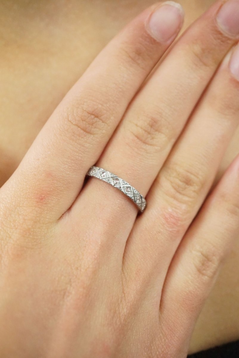 Alliance Art Deco or blanc diamants sur platine - Castafiore