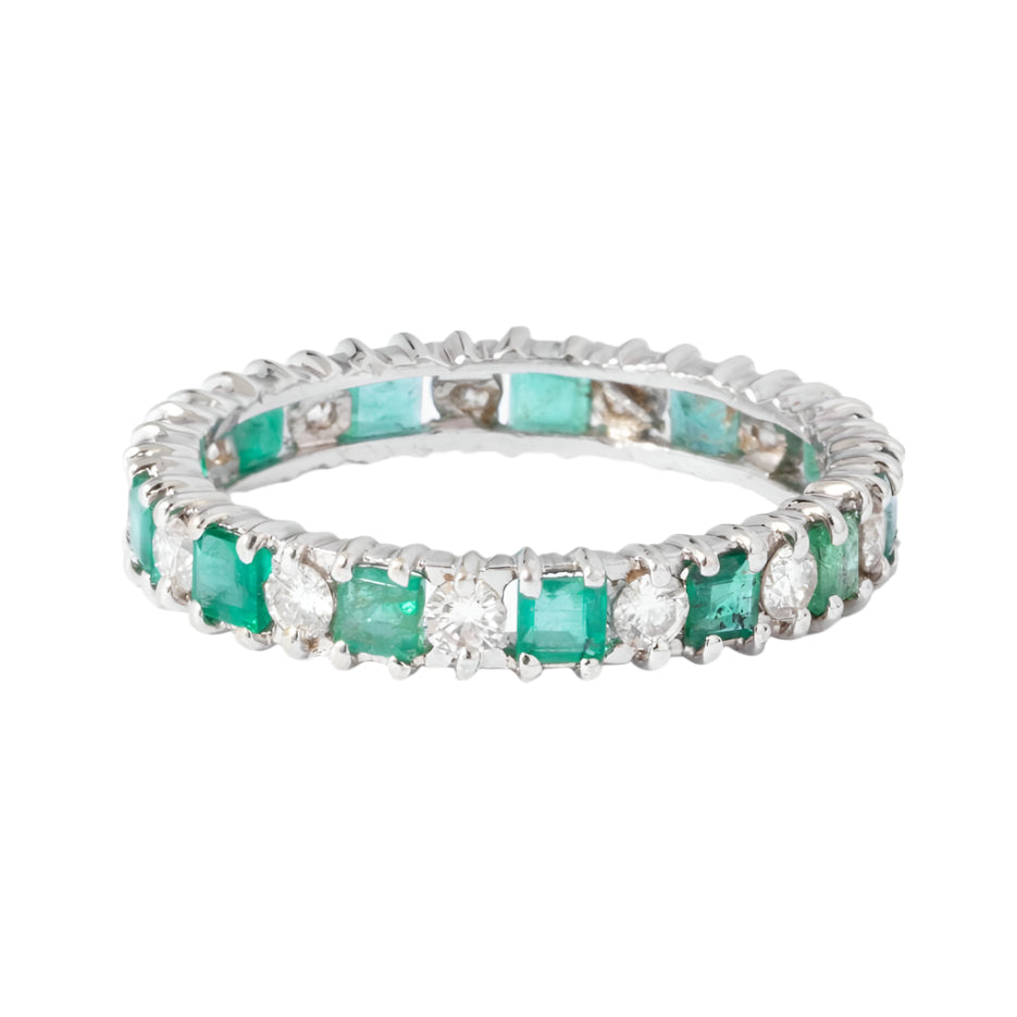 Alliance en diamant et émeraudes sur or gris - Castafiore