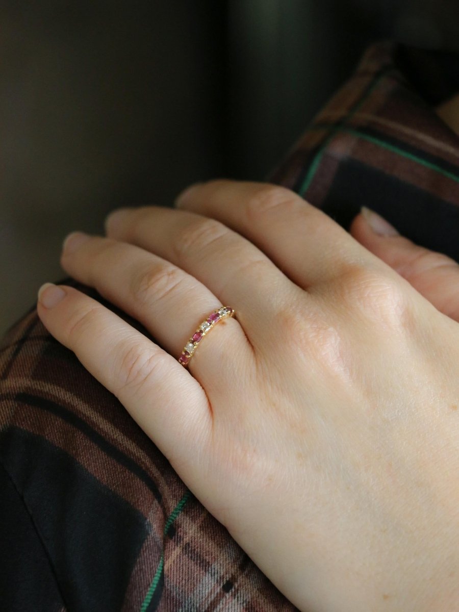 Alliance or jaune diamants tourmalines roses - Castafiore