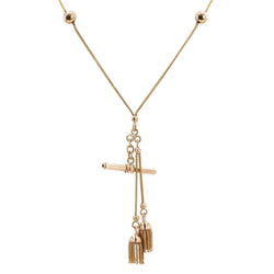 Ancienne chaine de montre perle pompons et clé - Castafiore