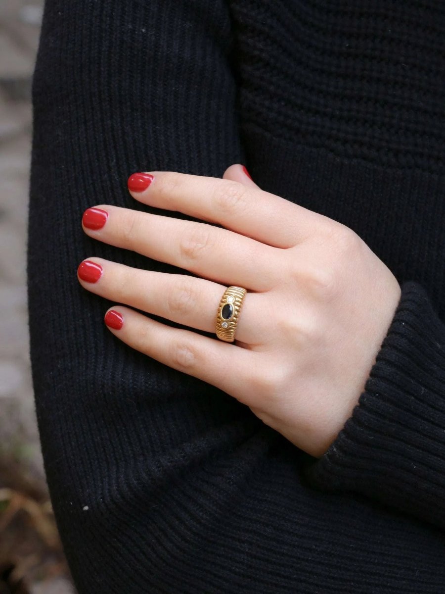 André Vassort (att à) Bague vintage or diamants saphir ovale - Castafiore