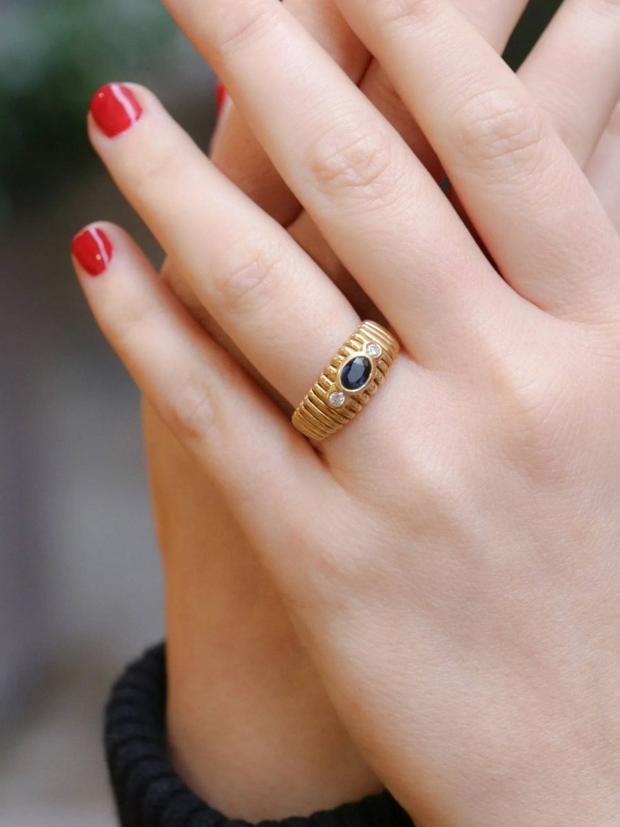 André Vassort (att à) Bague vintage or diamants saphir ovale - Castafiore