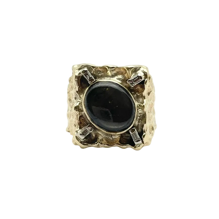 Anello oro 14KT con diamanti e quarzo, scritta HUTTON NEW YORK - Castafiore